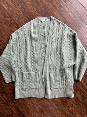 Umgee cozy Cable Knit Open Cardigan - Sage Green
